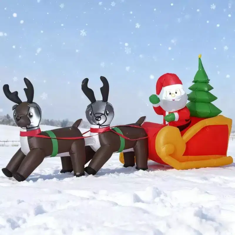 NAYSAYE 7FT Outdoor Christmas Inflatable Santa Claus with Sleigh and Reindeer Decoration for Front Yard and Backyard , Multicolor, 90.5*23.5*47.3