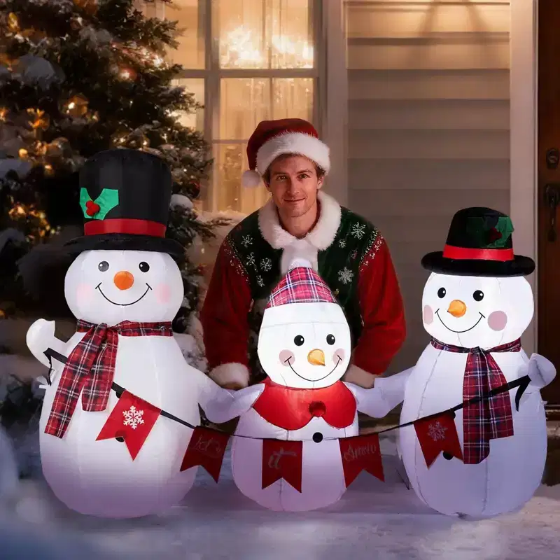 NAYSAYE 6.2FT Snowman Family Inflatable Christmas Decoration Holding Bunting Festive Holiday Yard Display for Home Garden, 72.8*29.5*49.2