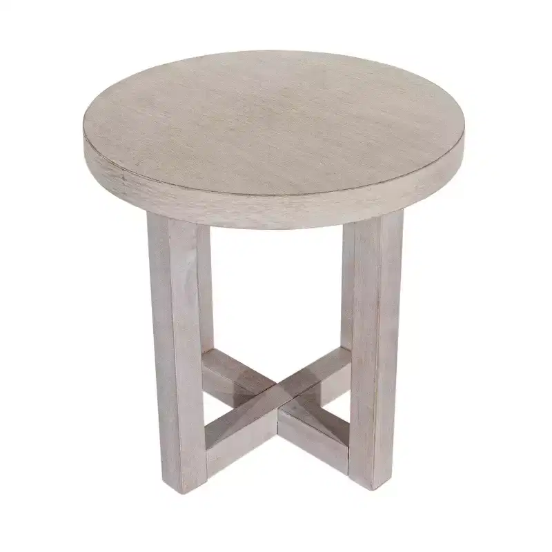 East at Main 24" Round Crisscross Base Side Table White: Solid Bayur Wood, Veneer Top, Contemporary Design