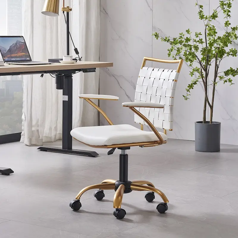 Goldtone Leather Mid-Back Office Chair