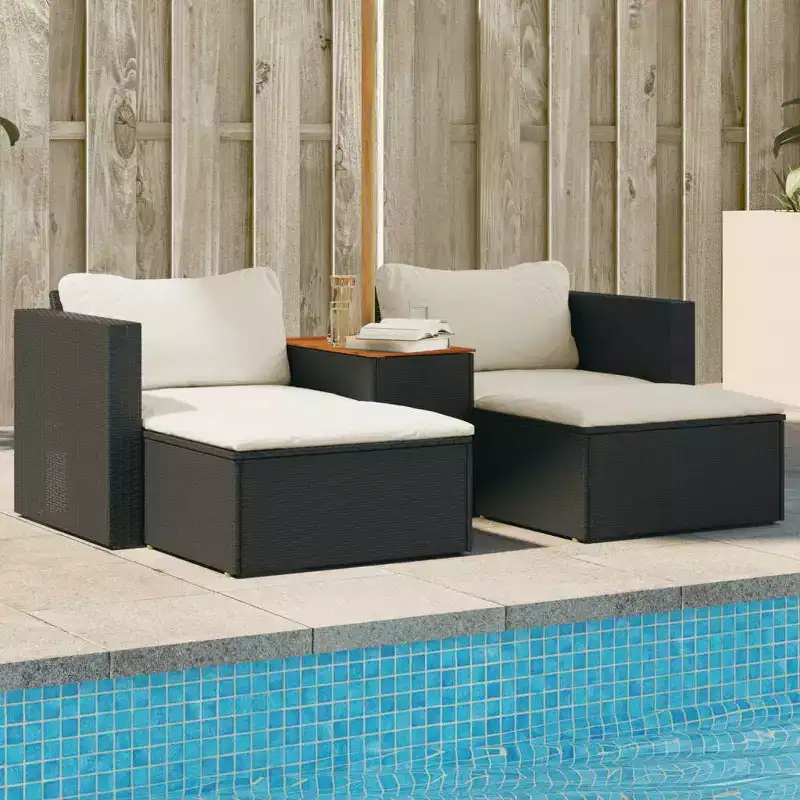 vidaXL Patio Sofa Set with Cushions Garden 5 Piece Poly Rattan Acacia