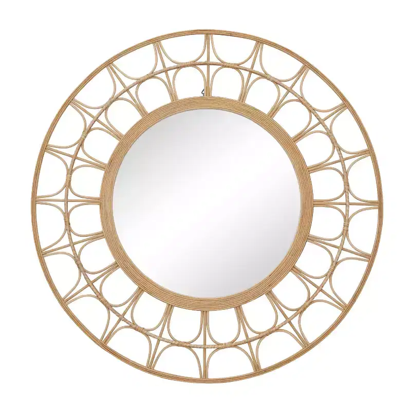 35 Round Bohemian Bamboo Starburst Wall Mirror 鈥?Brown Geometric Frame