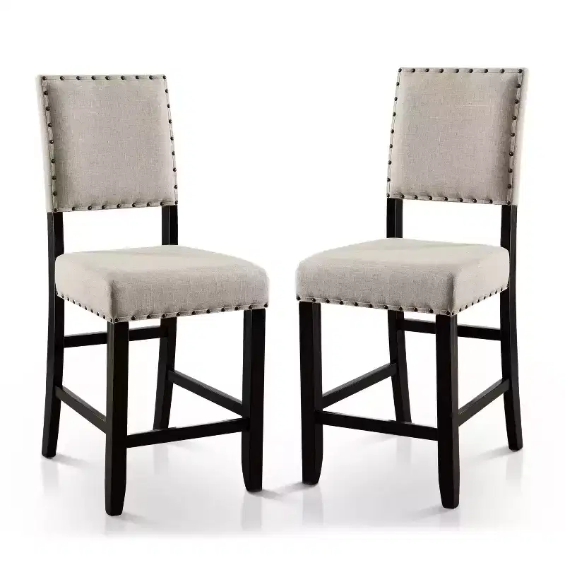 2pk Eliza Button Tufted Counter Height Barstool Black/Beige: Upholstered, Nailhead, Wood Legs - HOMES: Inside + Out