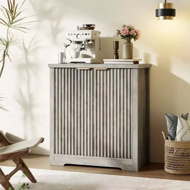 Modern decorative sideboard storage cabinet with doors and shelves, suitable for living rooms, kitchens, dining areas, and hallways.