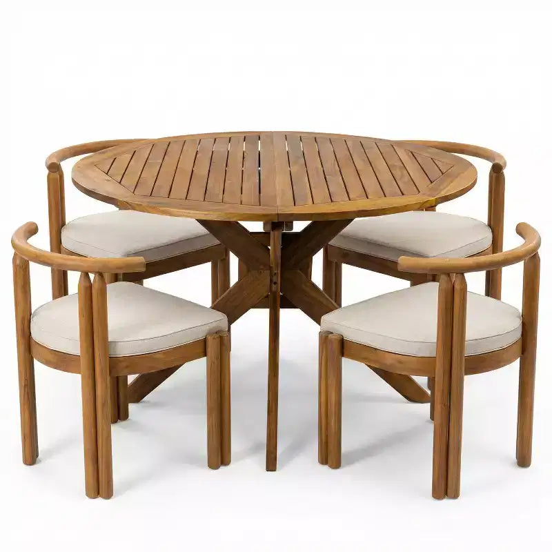 Christopher Knight Home Torin 5 Piece Patio Rustic Acacia Wood Dining Set with Cushions and Slatted Table