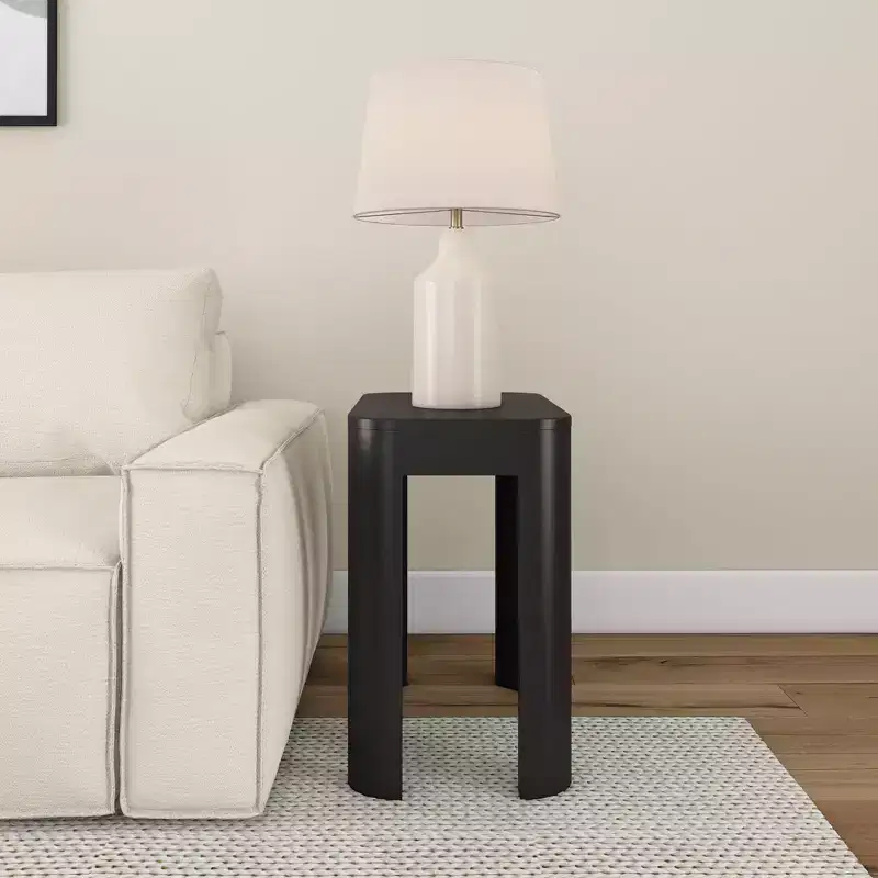 Plank+Beam Solid Wood Side Table, Modern Rounded Edge Slim Side Table for Living Room, 25