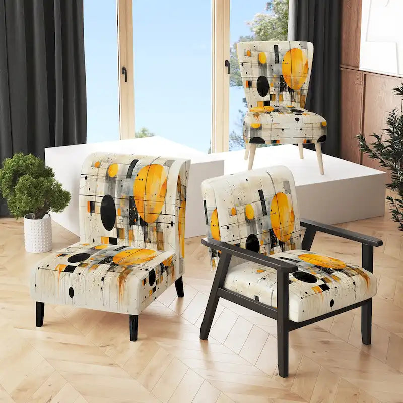 Designart  Geometric Abstraction III  Upholstered Abstract Shapes Accent Chair and Modern & Contemporary Arm Chair