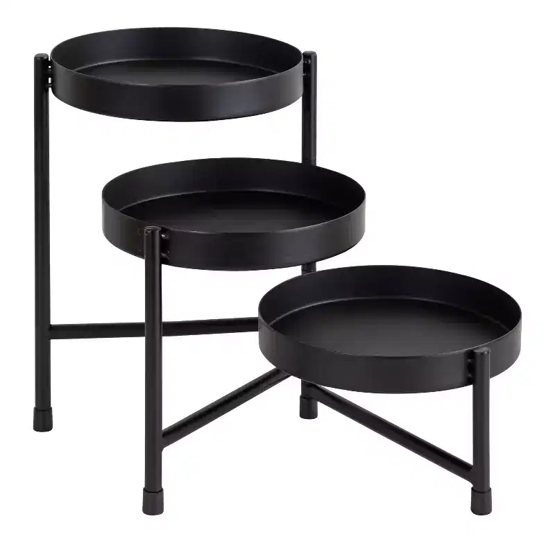 Kate and Laurel Finn Round Metal Tabletop Planter, 7.25x7.25x10, Black