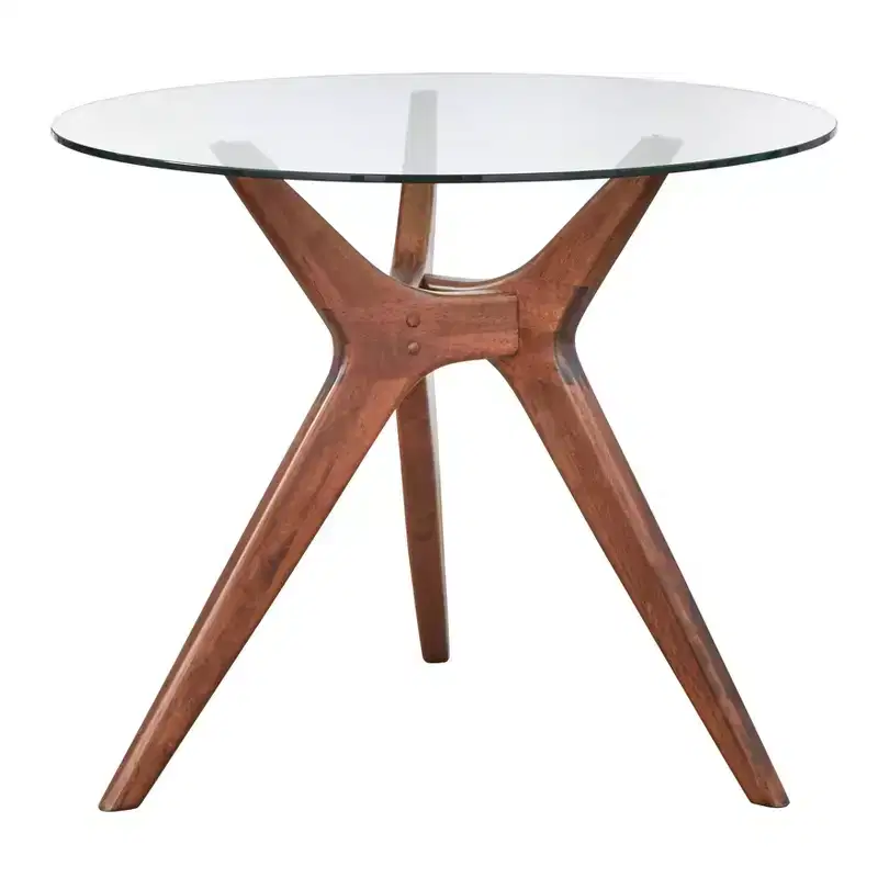 Lifestorey Trita 38 Tempered Glass Round Dining Table Walnut