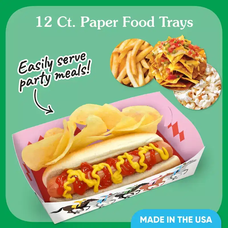 Big Dot of Happiness Derby Horse Race Food Trays, Disposable Food Boats for Kentucky Horse Racing Themed Party Double-Sided Paper Meal Holders - 12 Ct