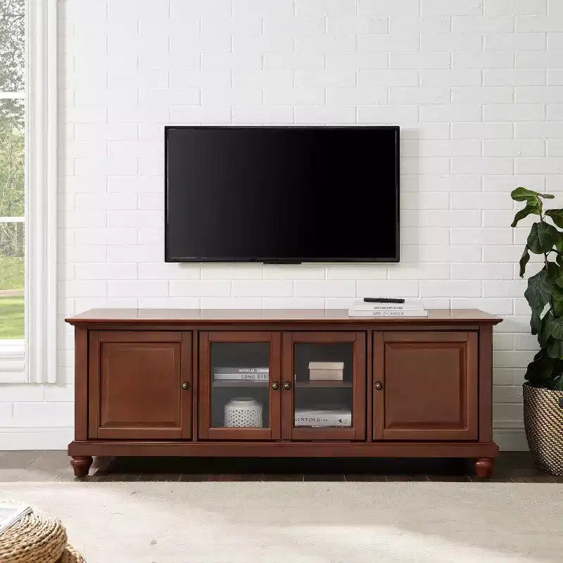 TV Stand for TVs up to 60" Dark Red -: Entertainment Center with Adjustable Shelves & Cable Management