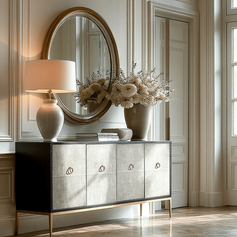 Shagreen Effect 4 Door Sideboard with Gold Legs