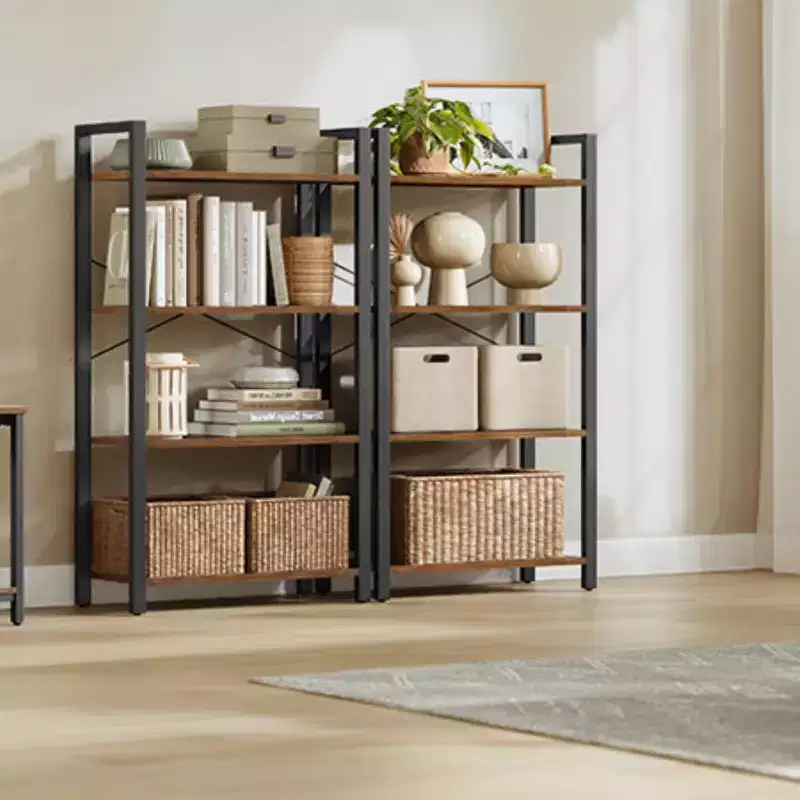 4-Tier Bookshelf, Industrial Style Bookcase with Steel Frame for Living Room, Home Office, Study - 11.8 x 25.9 x 47.2 Inches