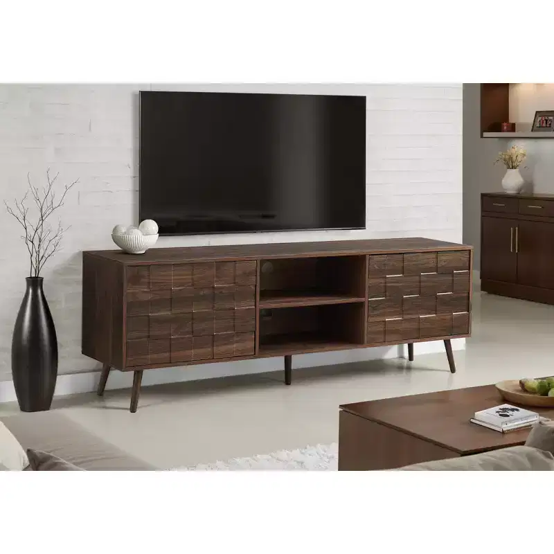 JVNOXK 72-inch Medieval-Style TV Console, Storage Cabinet with Push-to-Lock Mechanism, Suitable for Living Rooms, Walnut Veneer, Walnut